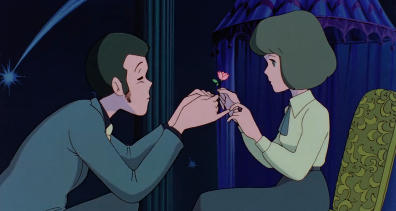 Lupin makes his fantastical pitch to Clarisse, complete with a little magic trick of his own.